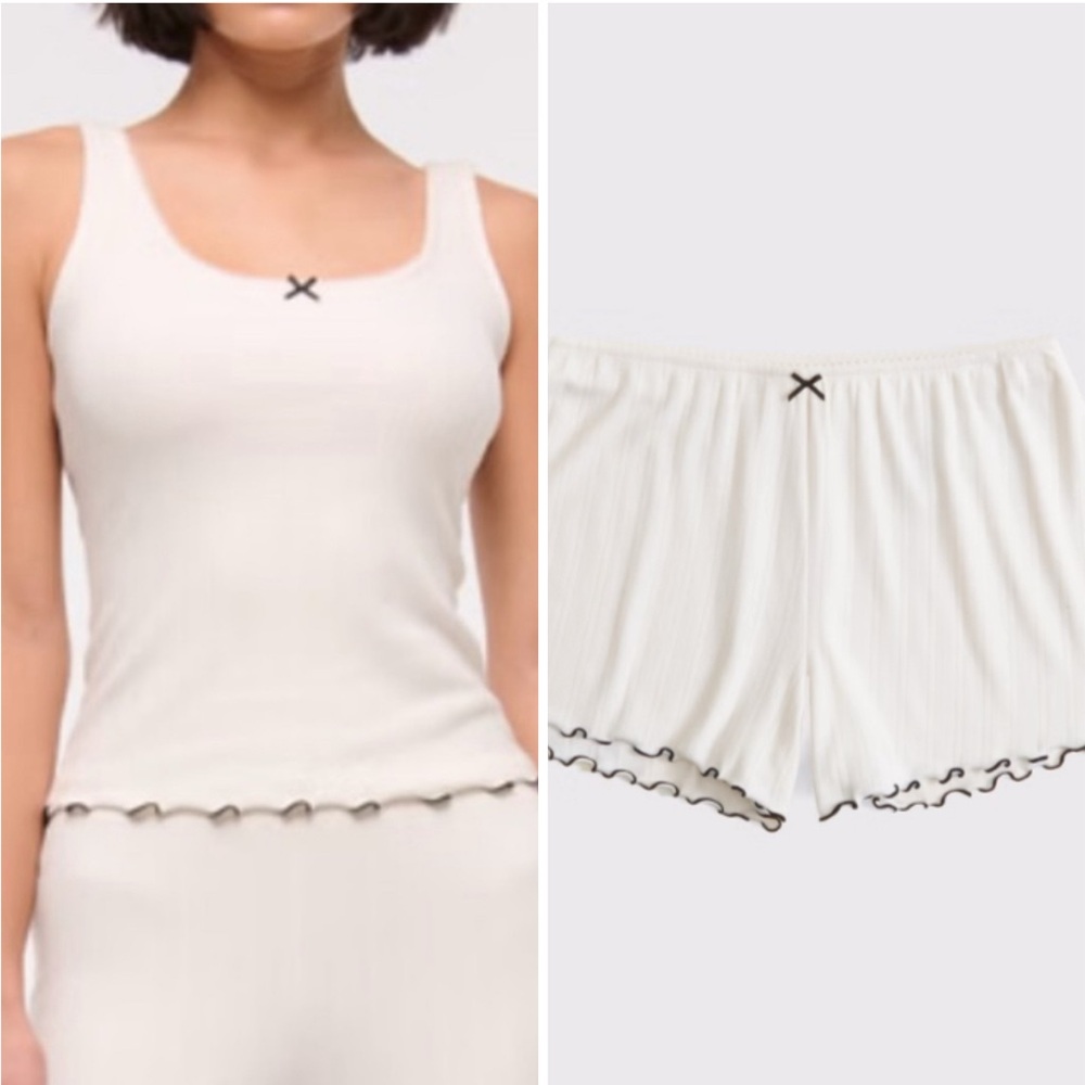 Abercrombie & Fitch Cream Ribbed Pajama Set – M/L